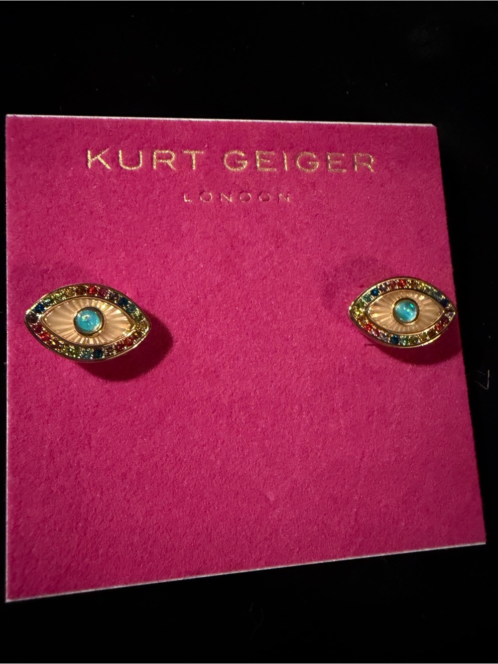 Kurt Geiger Gold-Tone Multi-Color Evil Eye Stud Earrings with Turquoise Center